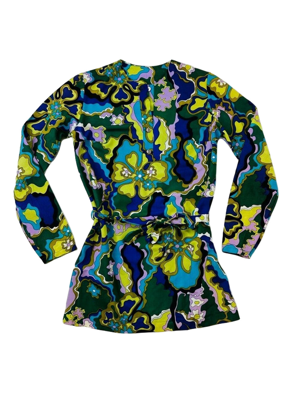 Mod Vintage 70s womens top Small belted long sleeve abstract Retro